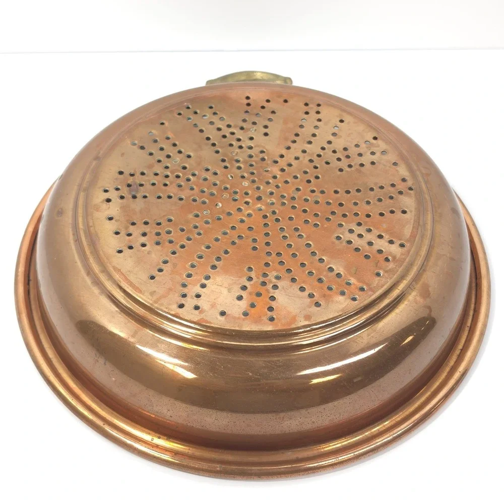 Heavy Rim Vtg Turkish Copper Colander Star Punched Sieve Hearth Chestnut Roaster
